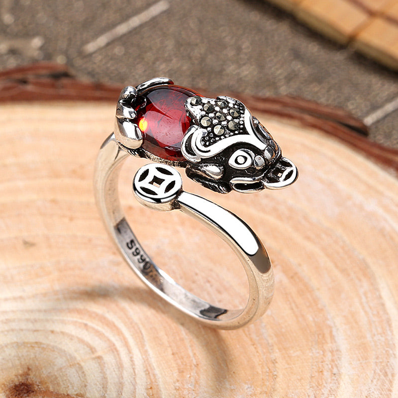 Buddha Stones FengShui Genstone PiXiu Reichtum verstellbarer Ring