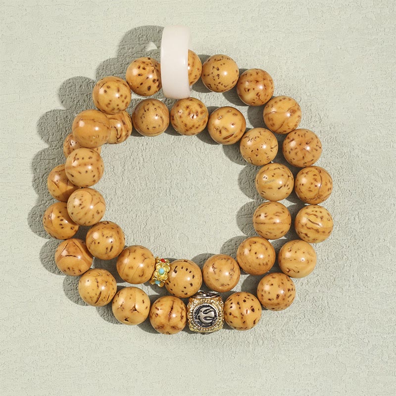 Buddha Stones, tibetisches Natur-Lila-Gold-Ratten-Bodhi-Samen-Reichtum, doppelt gewickeltes Armband