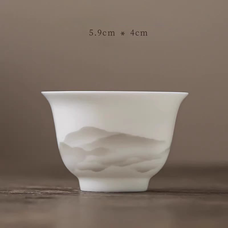 Buddha Stones, Vintage-Tuschemalerei, Berg , Weiß Porzellan, Keramik, Gaiwan, Sancai, Teetasse, Kung-Fu-Teetasse und Untertasse mit Deckel, Teeutensilien-Teekanne