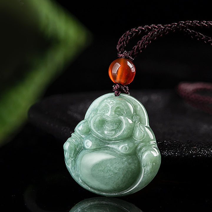 Buddha Stones Lachender Buddha Cyan Jade Success Halskette String Anhänger