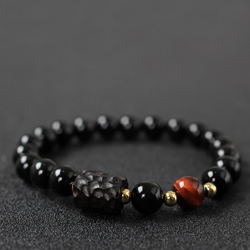 Schwarzes Obsidian-Ebenholz-Holz, rotes Tigerauge, Stärke-Paar-Armband