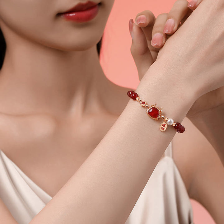 ❗❗❗Ein Blitzverkauf – Buddha Stones 925 Sterling Silber Jahr des Drachen Natürliches rotes Achat-Hetian-Jade-Armband zum Anziehen von Glück und Erfolg
