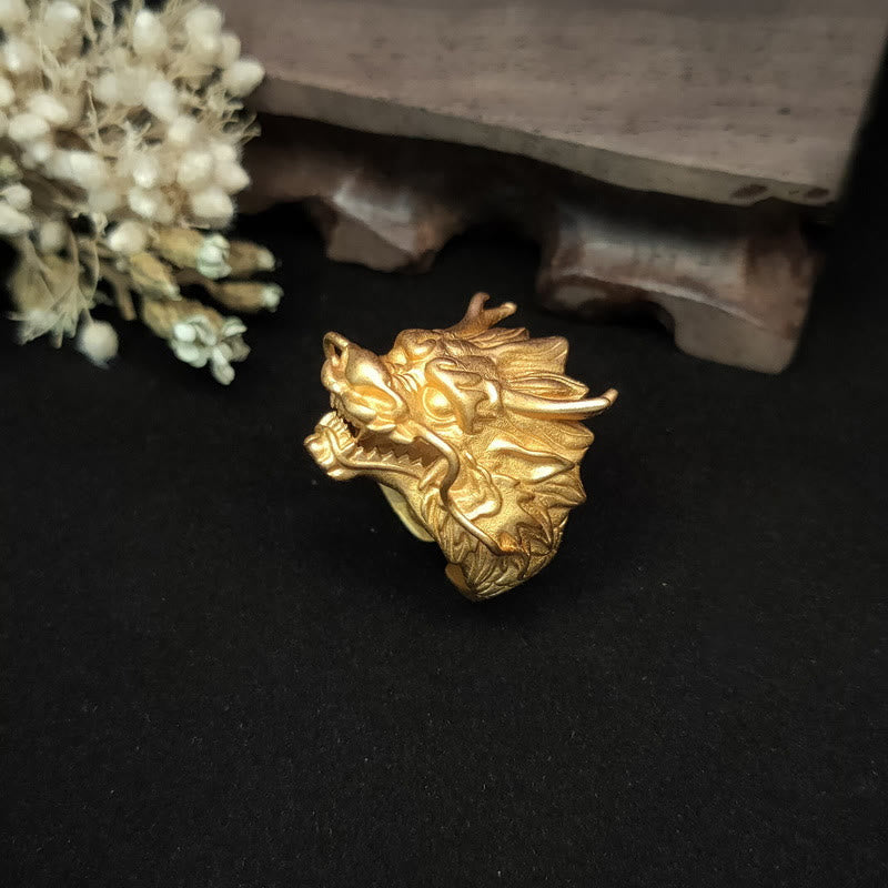 Buddha Stones Goldener Drachen-Glücksschutzring