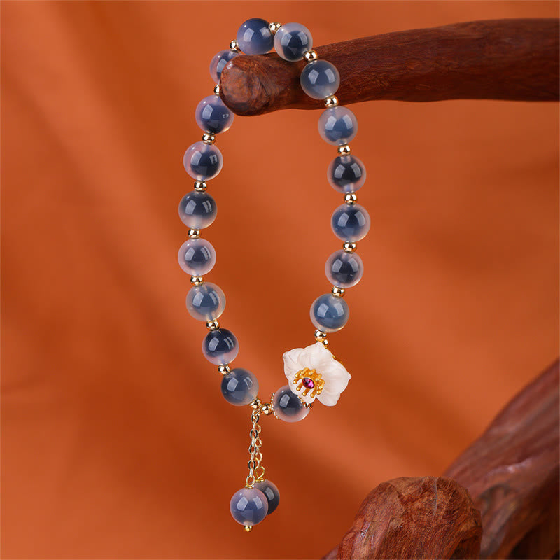 Buddha Stones natürliches blaues Bonbon-Achat-Kirschblüten-Armband mit heilender Stärke