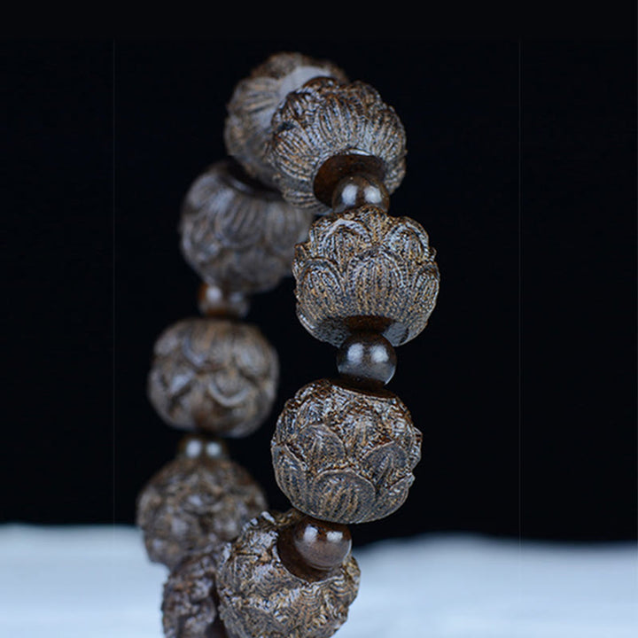 Buddha Stones, Ebenholz, achtzehn Arhats, Lotus-Drachen, graviertes Balance-Armband