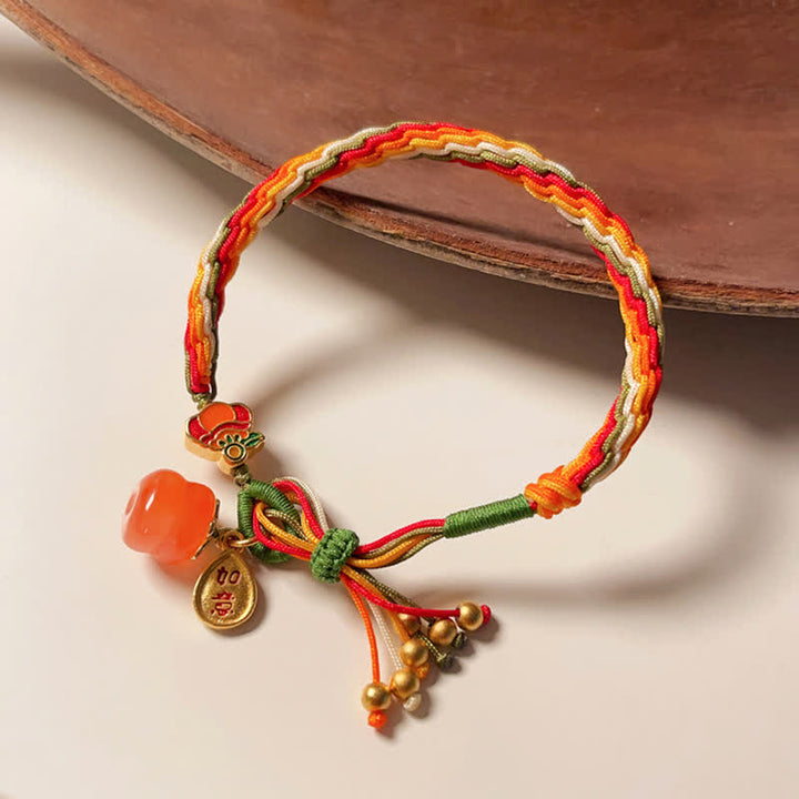 Buddha Stones Persimmon Red Achat Strength Reincarnation Knot Braid String Armband