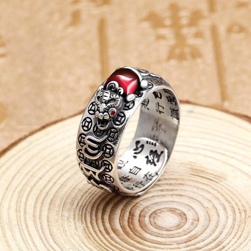 Genstone PiXiu Feng Shui Frosch Vajra Dorje Herz Sutra Reichtum verstellbarer Ring