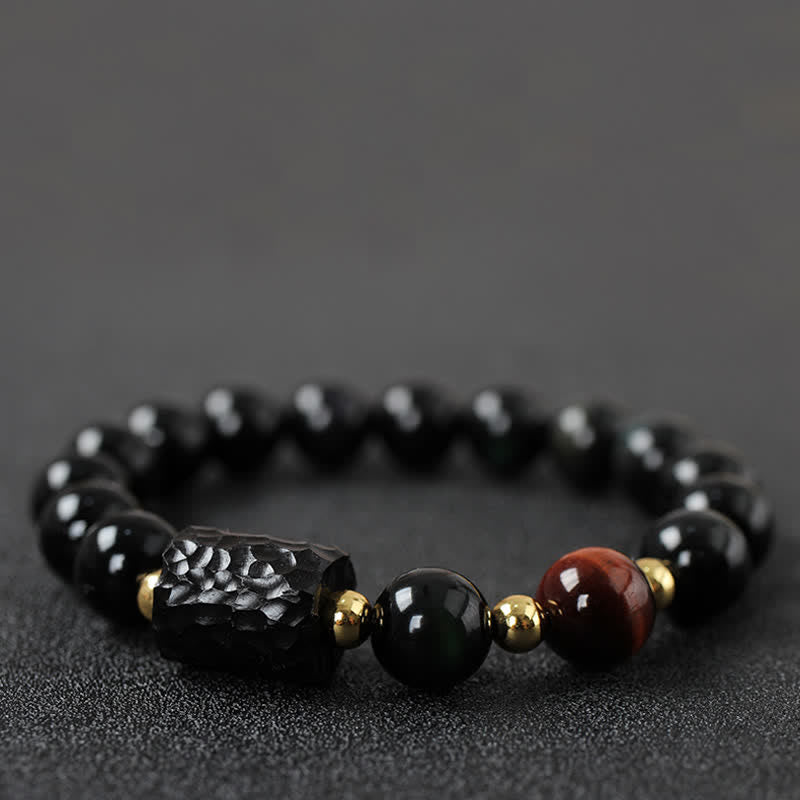 Schwarzes Obsidian-Ebenholz-Holz, rotes Tigerauge, Stärke-Paar-Armband