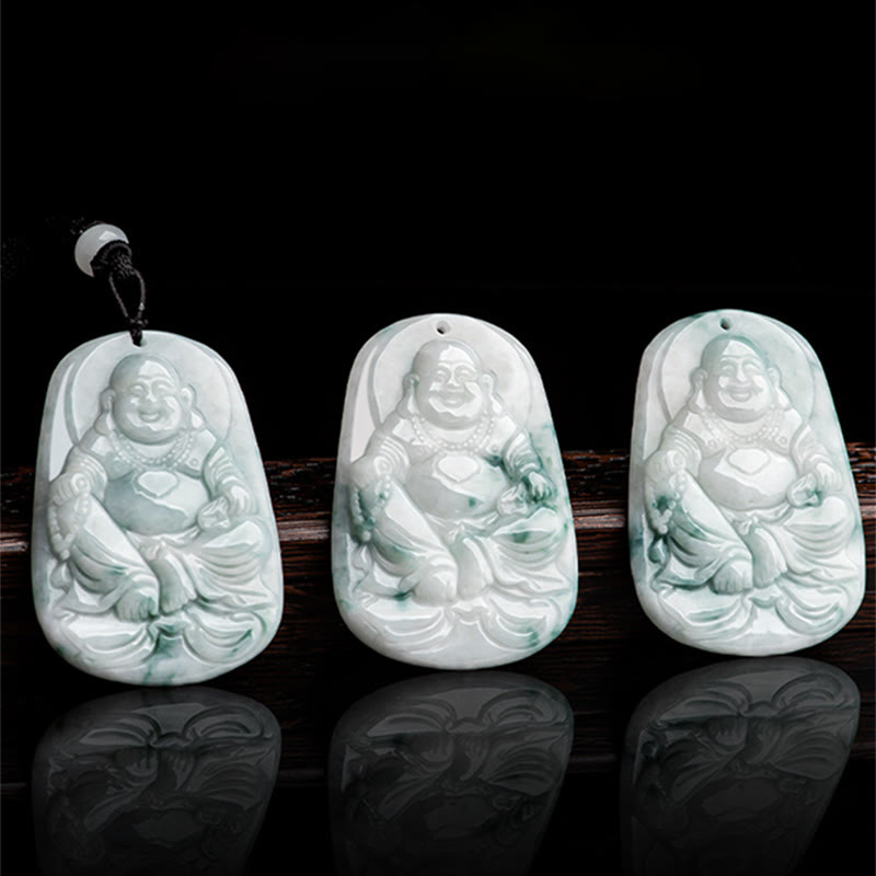 Buddha Stones, natürlicher Jade, lachender Buddha, Maitreya-Buddha, Glücksketten-Halsketten-Anhänger