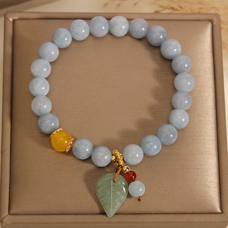 Buddha Stones Aquamarin-Jade-Blatt-Heilungs-Charm-Armband