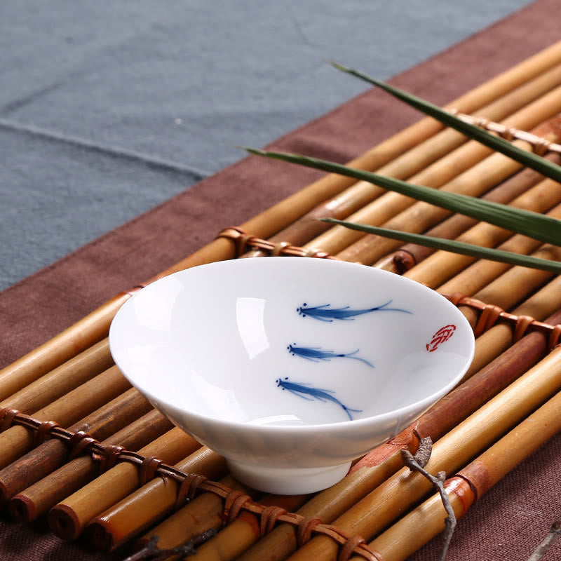 Buddha Stones Jingdezhen blaue und Weiß Porzellan-Koi-Fisch-Teetasse aus Keramik, Kung-Fu-Teetassen