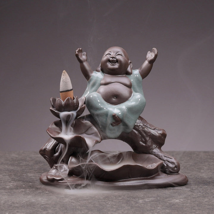Buddha Stones Kleiner Mönch Keramik Lotus Segen Räuchergefäß Dekoration