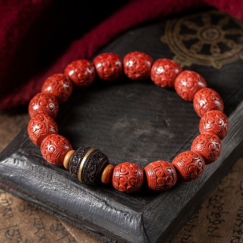 Armband „Buddha Stones“, natürliches Zinnober-Ebenholz, beruhigendes Segensarmband