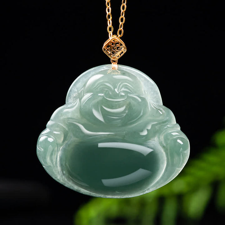 Lachender Buddha Halskette Anhänger aus natürlicher Jade, Wohlstand, Fülle