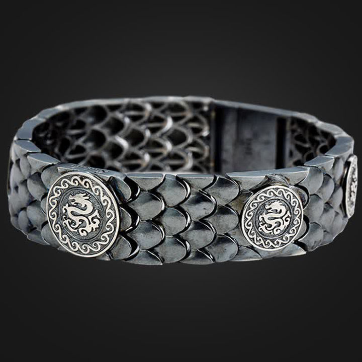 Buddha Stones 925 Sterling Silber Drachenschuppen Glück Erfolg Armband Armreif