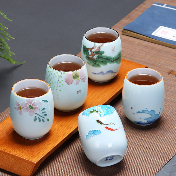 Buddha Stones, Koi-Fisch, Lotus-Landschaft, Löwenzahn, Pfingstrose, Blume, Keramik-Teetasse, Kung-Fu-Teetasse