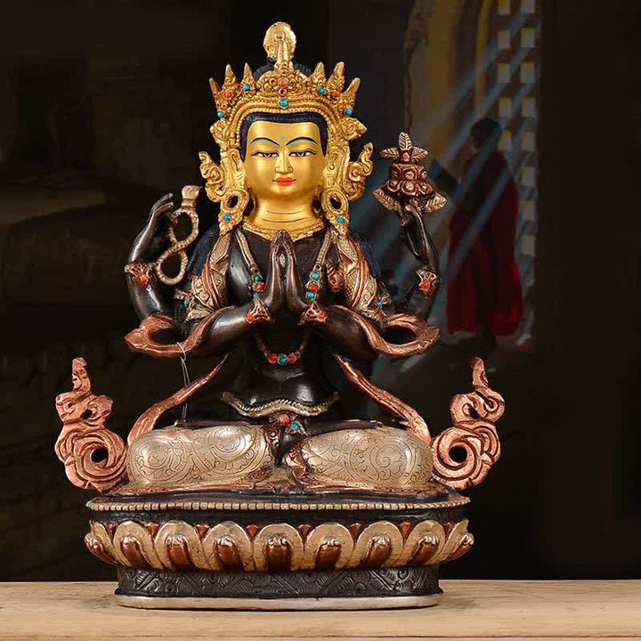 Bodhisattva Chenrezig Vierarmige Avalokitesvara-Schutz-Kupferstatue-Dekoration