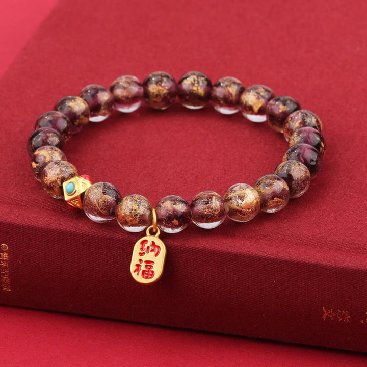 Charm-Armband mit Buddha Stonesn, tibetischem Weihrauch, Asche, Liuli-Glasperlen, Lucky Fortune, Fu-Charakter