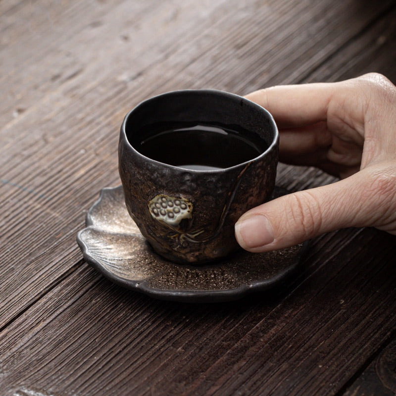 Buddha Stones, Lotus-Schote, Blatt, Blume, verheißungsvolle Wolken, Keramik-Teetasse, Kung-Fu-Teetasse