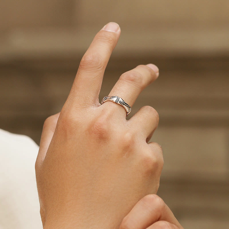 Verstellbarer Ring mit Buddha Stonesn, schlichtes Bambus-Design, Kupfer, Glück, Reichtum