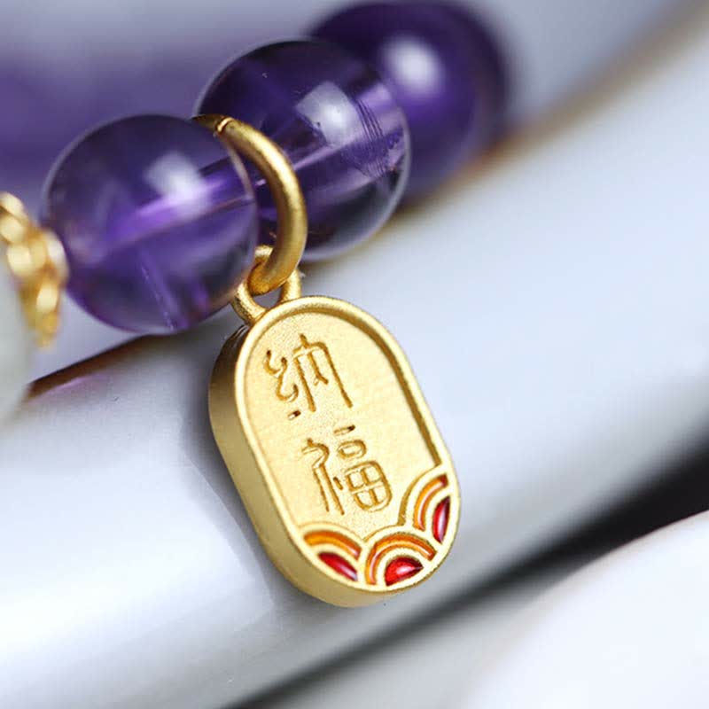 Buddha Stones Natürliches Amethyst-Kristall-Hetian-Jade-Heilungs-Charm-Armband