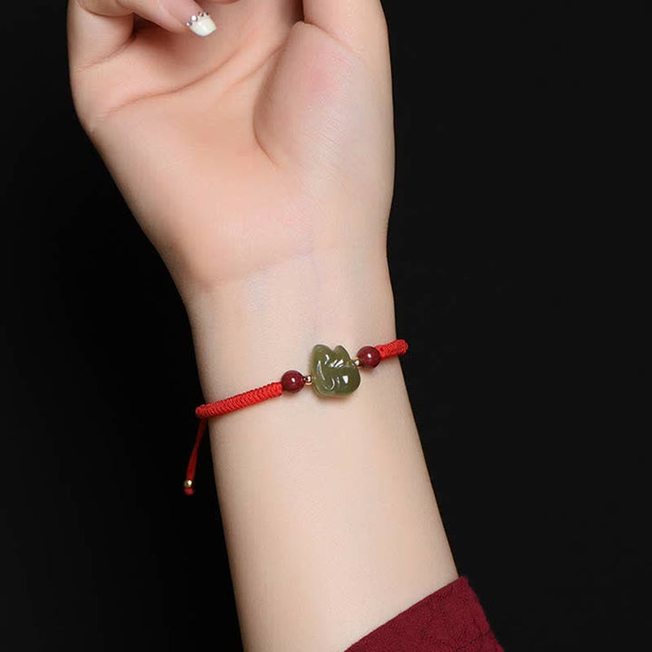 Jahr des Kaninchens Hetian Jade Bunny Cinnabar Beaded Abundance String Armband