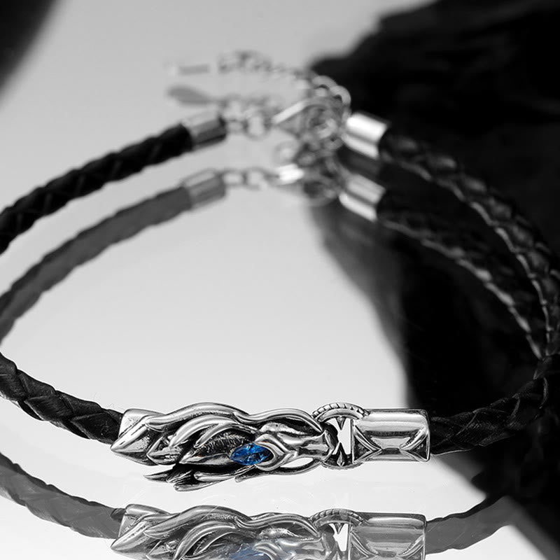❗❗❗Ein Blitzverkauf – Buddha Stones 925 Sterling Silber Jahr des Drachen, blauer Zirkon-Design-Erfolgsarmband-Halsketten-Anhänger