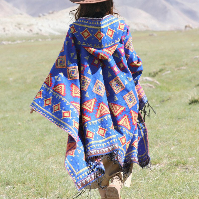 Tibetischer Schal mit Buddha Stonesn, Dreiecksmuster, Kapuzenumhang, gemütlicher Winter-Reiseschal