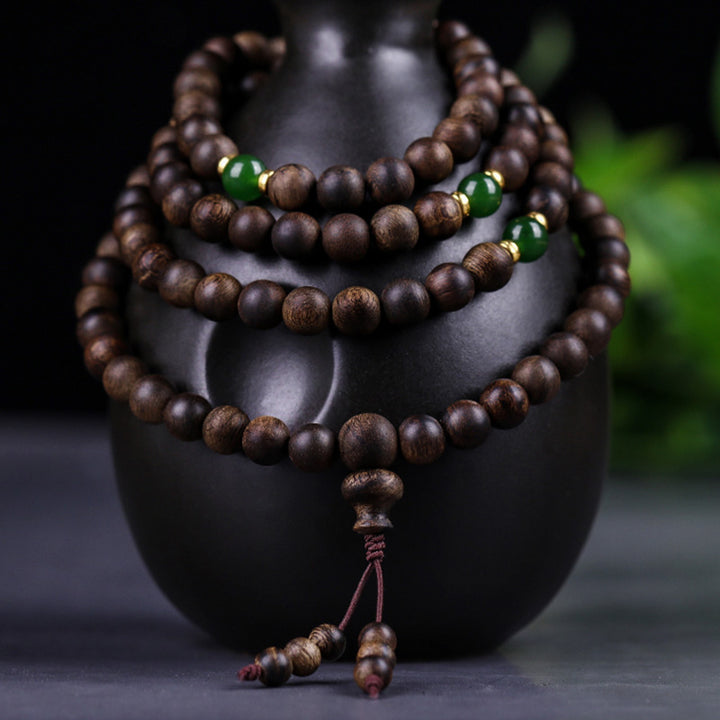 Buddha Stones 108 Mala Perlen Indonesien Tarakan Seltenes Adlerholz Cyan Jade Armband zur Abwehr böser Geister