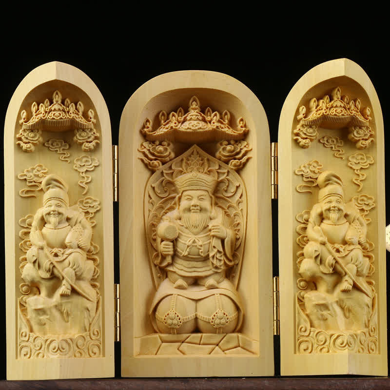 Handgeschnitzter tragbarer Buddha-Buchsbaum-Serenity-Home-Deko-Altar