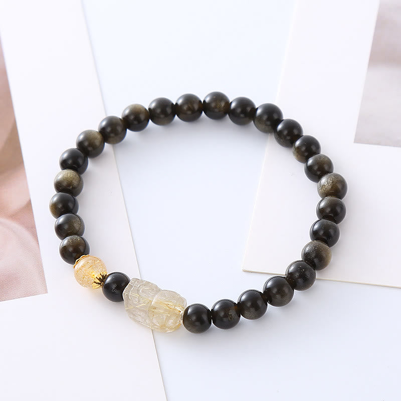 Buddha Stones PiXiu Vermögensschutz-Armband mit natürlichem Goldglanz-Obsidian