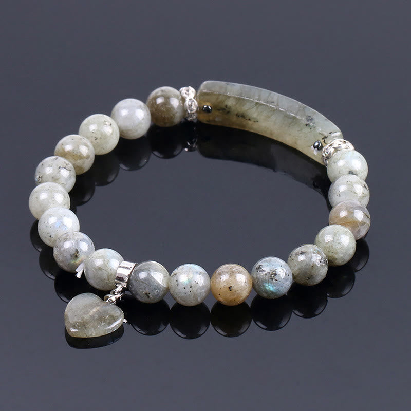 Armband mit Buddha Stonesn, natürlichem Quarz, Liebesherz, Heilperlen