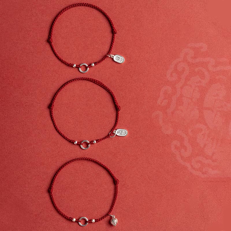 Armband mit Buddha Stonesn, 925er-Sterlingsilber, Glück, Glück, Frieden, Freude, Lotus, Frieden, Schnalle, rote Schnur