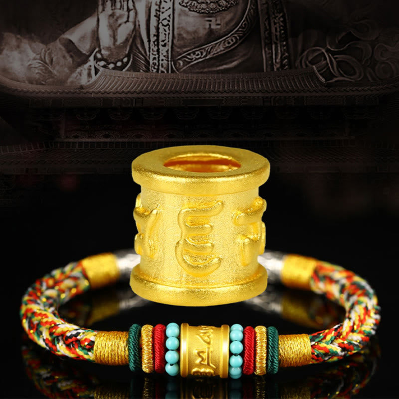 Buddha Stones Tibet 999 Gold Om Mani Padme Hum Handgefertigtes achtfädiges Friedensknoten-Glücksarmband