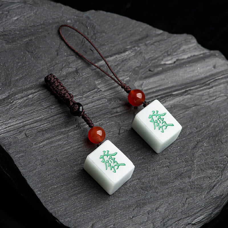Buddha Stones, natürliche Jade, Mahjong-Fa-Charakter, Reichtum, Wohlstand, Telefon-Hänge-Schlüsselanhänger, Dekoration
