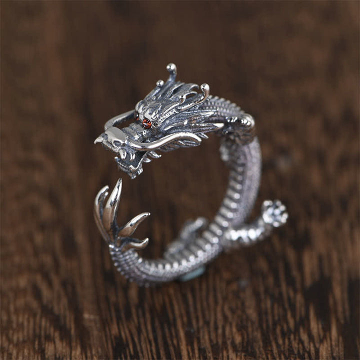 925 Sterling Silber Drachen-Glücksschutzring