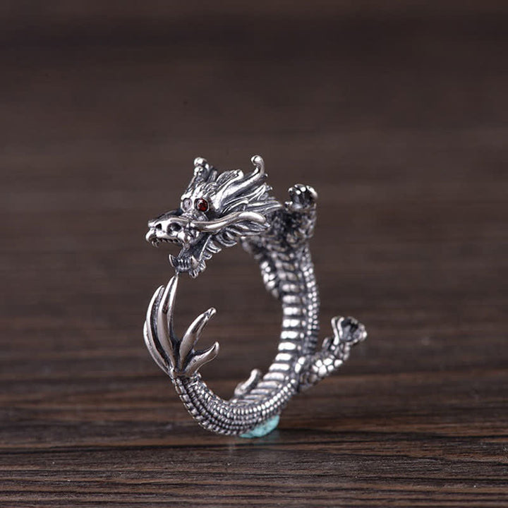 925 Sterling Silber Drachen-Glücksschutzring