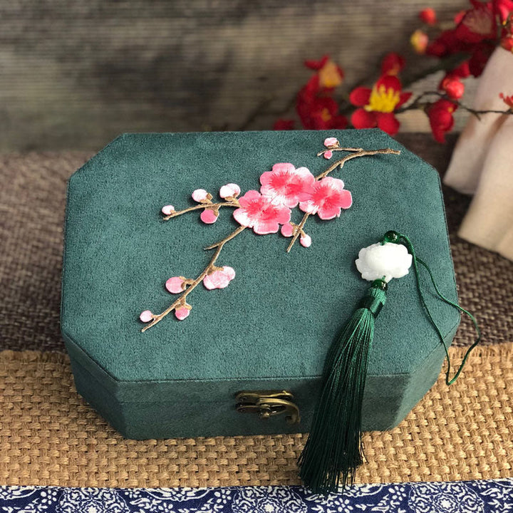 Schmuckschatulle mit Buddha Stonesn, Magnolien- und Pflaumenblüten-Lovebirds, Koi-Fisch-Design, Organizer, Flanell-Schmuckaufbewahrungsbox