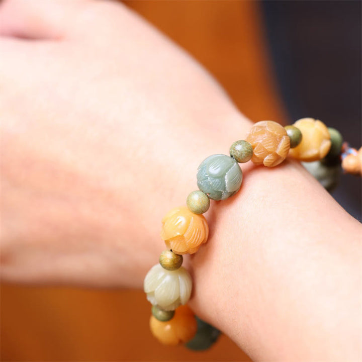 Armband mit Buddha Stonesn, Bodhi-Samen, Lotus, grünes Sandelholz, Weisheit, Harmonie