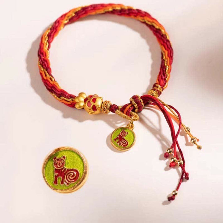 Buddha Stones, chinesisches Sternzeichen, handgefertigt, Koi-Fisch, Schnurschutz, Reinkarnationsknoten, geflochtenes Armband