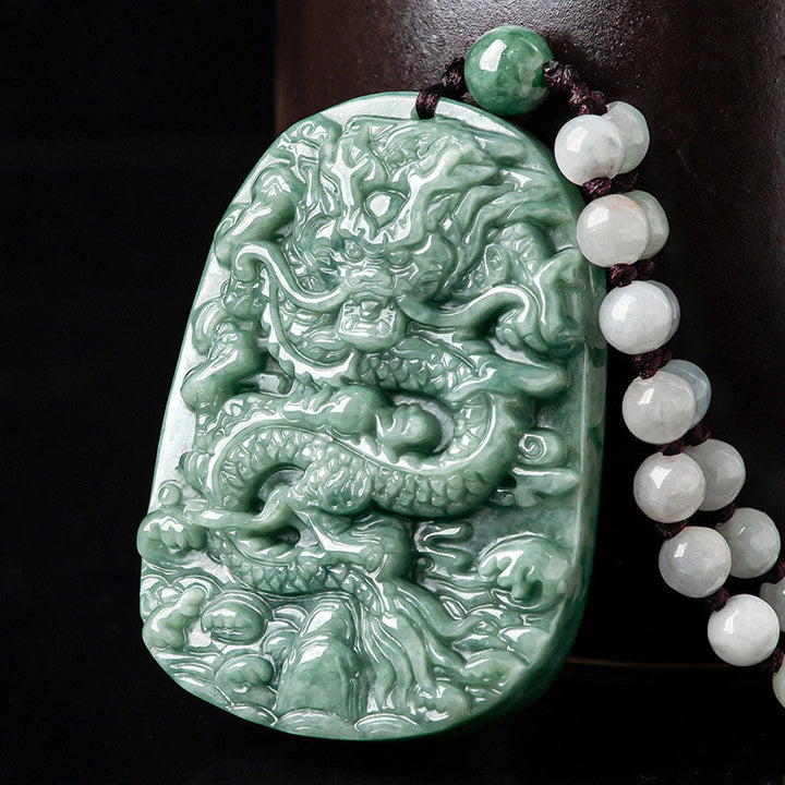 Buddha Stones, chinesisches Sternzeichen, Drache, Jade, Wohlstand, Halskette, Perlenschnur-Anhänger