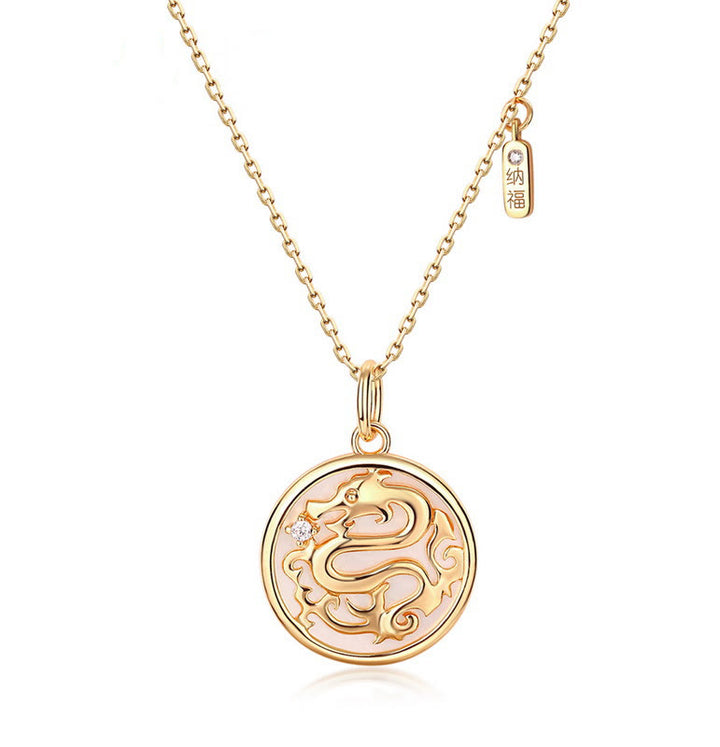 ❗❗❗Ein Blitzverkauf – Buddha Stones 925 Sterling Silber Tridacna Stein Jahr des Drachen Fu Charakter Glück Stärke Halskettenanhänger