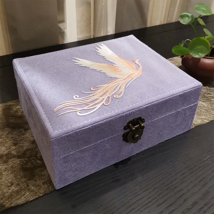 Schmuckschatulle mit Buddha Stonesn, violetter Phönix, Organizer, zweilagige Schmuck-Aufbewahrungsbox, Flanell-Box