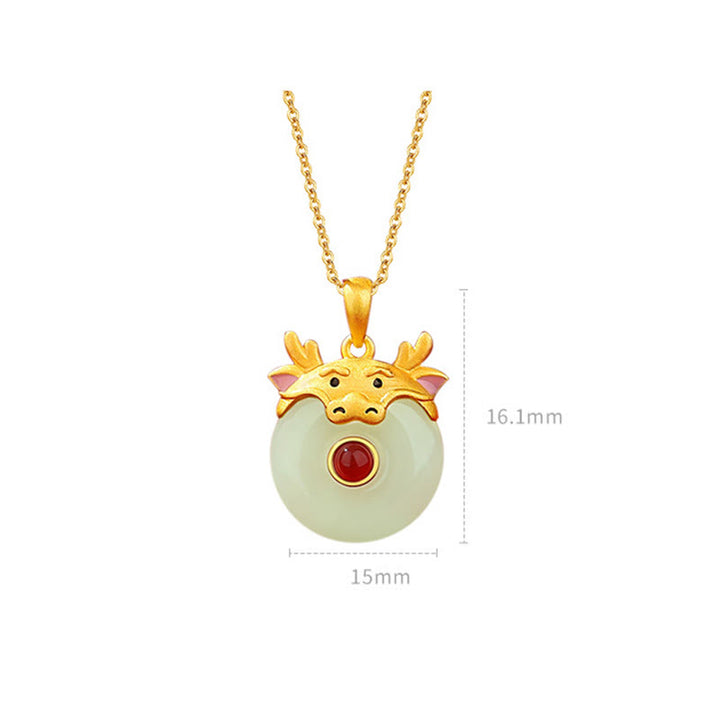 ❗❗❗Ein Blitzverkauf – Buddha Stones 925 Sterling Silber Hetian Jade Chinesisches Sternzeichen Jahr des Drachen Roter Achat Glücksschutz Halskettenanhänger