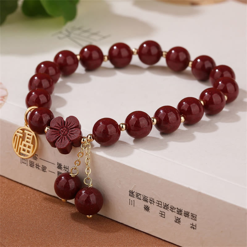 Buddha Stones Cinnabar Fu Charakter Kirschblüten-Segen-Armband