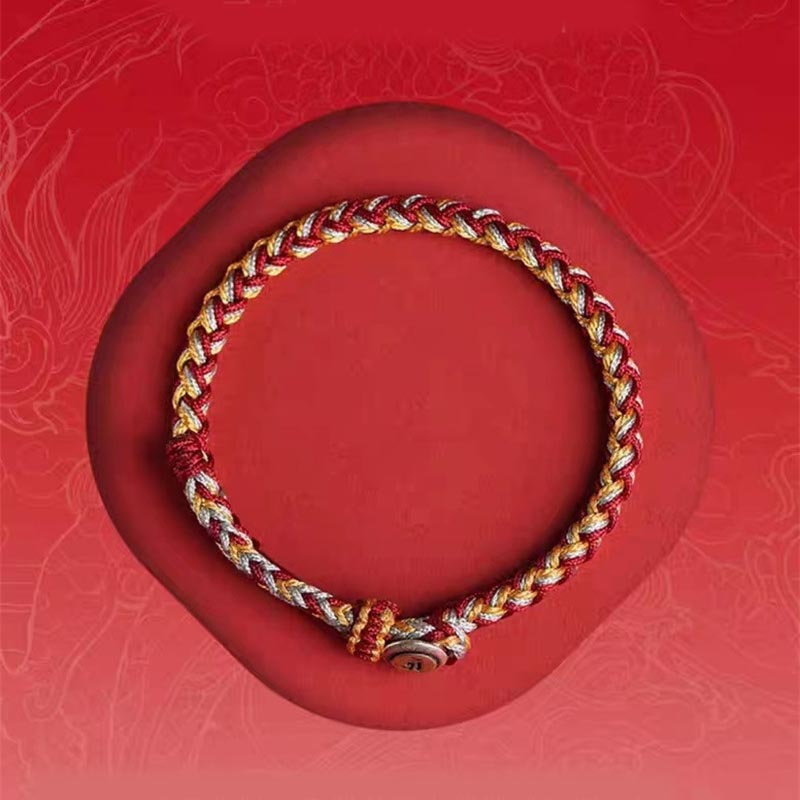 Buddha Stones Handgefertigtes Armband aus 925er-Sterlingsilber, Jahr des Drachen, chinesisches Sternzeichen, Natal-Buddha-Schutzseil-Armband