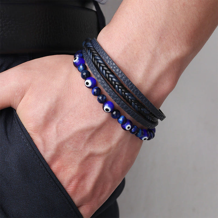 Buddha Stones Evil Eye Tiger Eye Protection Perlen mehrschichtiges geflochtenes Armband