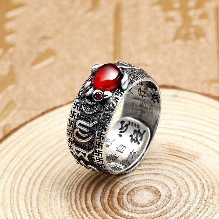 Genstone PiXiu Feng Shui Frosch Vajra Dorje Herz Sutra Reichtum verstellbarer Ring