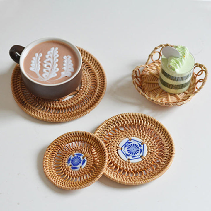Keramik-Blumenmuster, Rattan-Tassenuntersetzer, Teetassen-Untersetzer