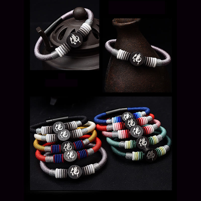 Buddha Stones Buddha Charakter Ebenholz handgefertigtes Seilarmband